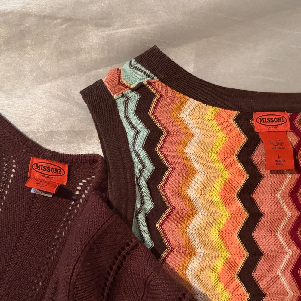 Missoni Brown and Multicolor Zigzag V-Neck Sweater